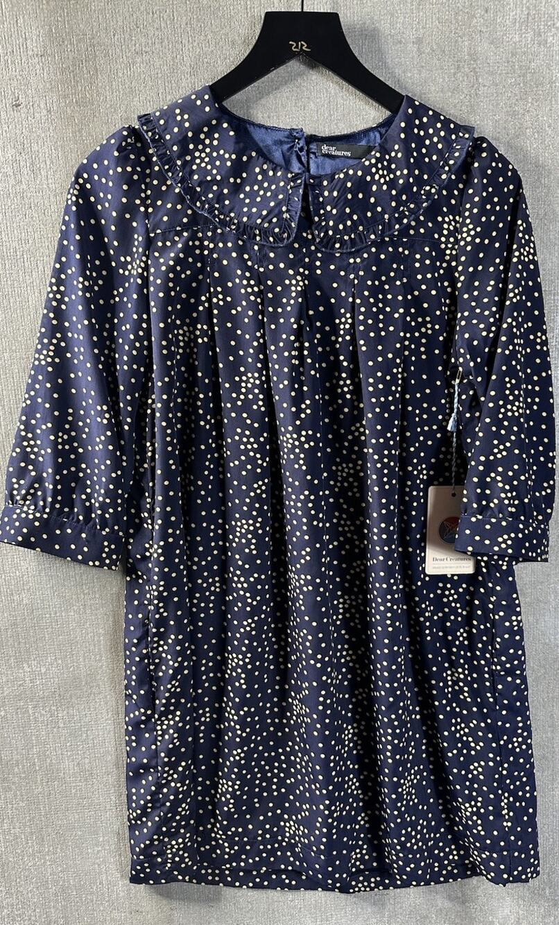 NWT Dear Creatures Dress S Navy Polka DOTs